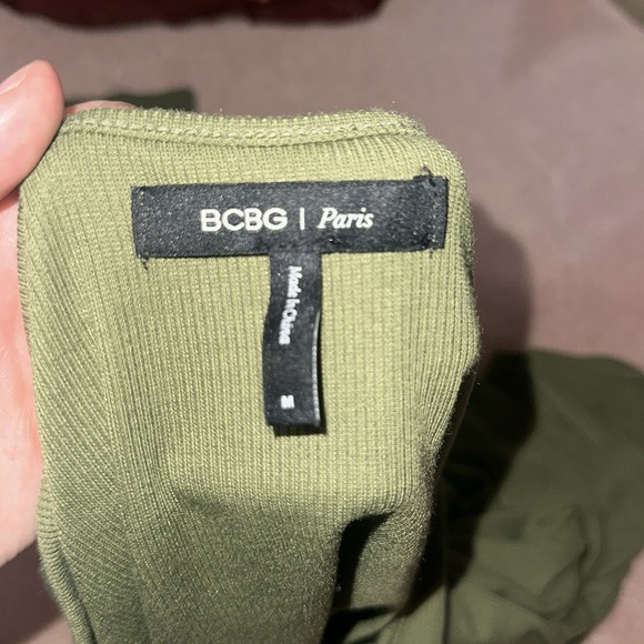 BCBG Paris Green Cutout Ruched Long sleeve Mini Ribbed Dress - Picture 7 of 7